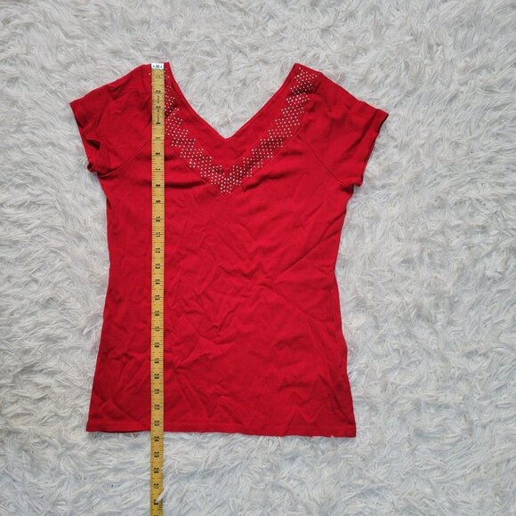 Westport 1962 Red V-Neck Top with Embellished Neckline - Size Medium - Picture 7 of 10